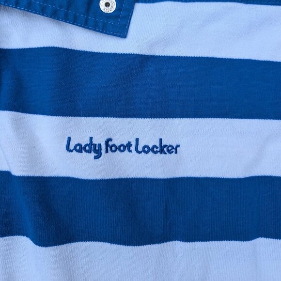 Vintage Lady Foot Locker Blue & White Striped Polo Shirt XL - Picture 2 of 7